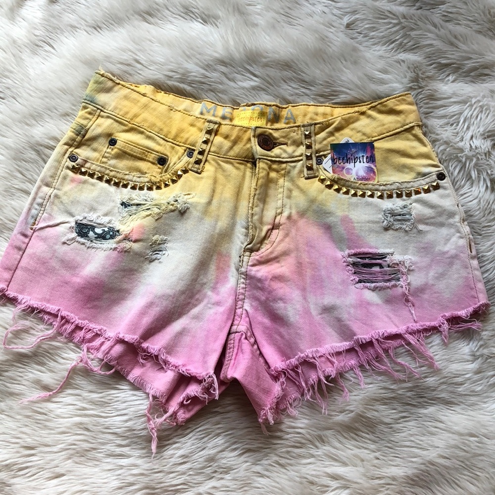 Upcycled tie dye jean shorts Mid rise